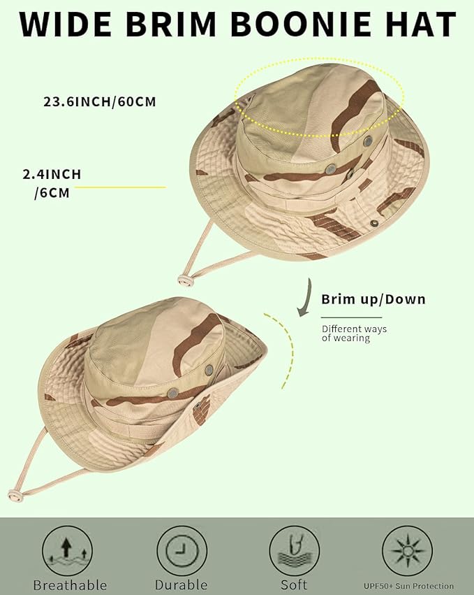 Sun Hats for Men Women Bucket Hat UPF 50+ Boonie Hat Foldable UV Protection Hiking Beach Fishing Summer Safari