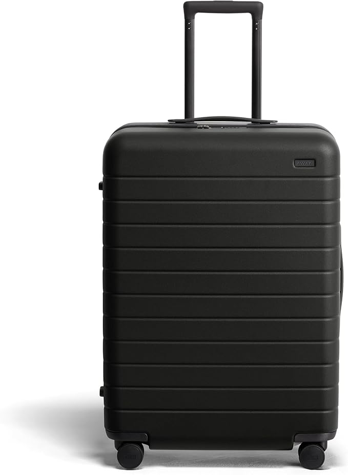 Away Medium Checked Luggage, Lightweight Hard Shell Suitcase with Spinner Wheels, Durable Rolling Luggage, TSA Lock, 26 Inch, Jet Black