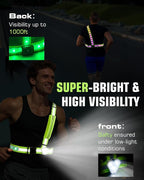 Zacro Reflective Running Vest with 9 RGB Modes, 500LM High Visibility Chest Light for Runners, Rechargeable Light Up Running Gear for Night Safety Cycling Hiking Dog Walking Adjustable for Men Women