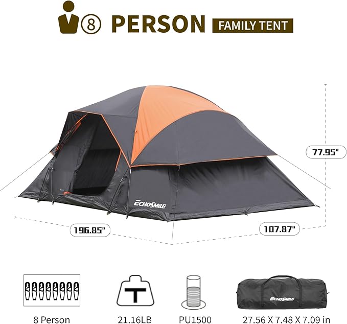 EchoSmile 10/12 Person Camping Tent Waterproof Windproof Tent with Rainfly Easy Set up for Outdoor Family Camping, Party