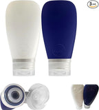 Travel Bottles for Toiletries, TSA Approved 3oz Leak Proof Silicone Refillable Squeeze Travel Size Containers BPA Free for Cleansers, Lotions, Shampoo 2pk (Navy Blue-White)