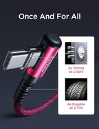 AINOPE USB C Cable 60W 2-Pack 6.6ft Nylon Braided USB C to USB C Cable Type C Charger Fast Charging Right Angle USBC Cable Charger Cord for iPhone 16 Pro Max 15 Plus Samsung S24 S23 iPad Pro Rose Red