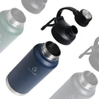 Sports Water Bottle 24/32/40/64Oz with Straw Lid Dustproof, 3 Lids, Vacuum Insulated Stainless Steel, Simple Thermo Flask, Modern Double Wall Hydro Metal Canteen- 32 Oz Navy Blue