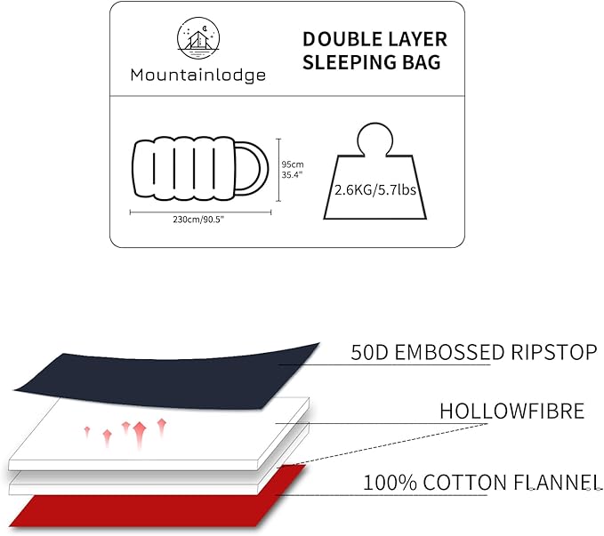 Polycotton Sleeping Bag for Adult,Cold&Warm Weather Large with Compression Sack and Water Resistant for Family Camping,Travel and Car Camping