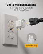 3 Prong to 2 Prong Adapter, ETL Listed Polarized Grounding Converter, Portable Plug Adapter, 3 Pin to 2 Pin Power Adapter for Wall Outlets Plugs, Heavy Duty Wall Plug for Old Homes White (4 Pack)
