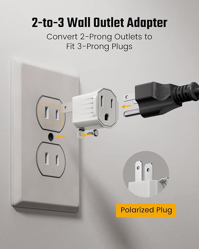 2 Prong to 3 Prong Outlet Adapter, SUPERDANNY ETL Listed 3-2 Prong Adapter, Fire-Retardant (392℉) PBT Material, Heavy Duty Wall Plug Adapter for Old Homes, Travel to Japan (Ivory White (2-Pack))