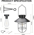pearlstar Solar Lanterns Outdoor Metal Solar Powered Hanging Lights Waterproof for Wall Yard Garden Patio Garage Balcony Porch Fence Decor, Warm White Edison Bulb,with Wall Mount Kit（Black-1pack）