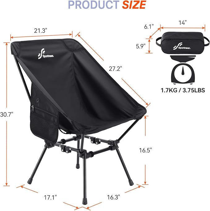 Sportneer Heated Chairs Outdoor Sports: Heated Camping Chair with USB Plug & 3 Heating Levels - Portable & Compact Heated Chair for Backpacking, Camping, Lawn, Picnic, Travel (Power Bank Not Included)
