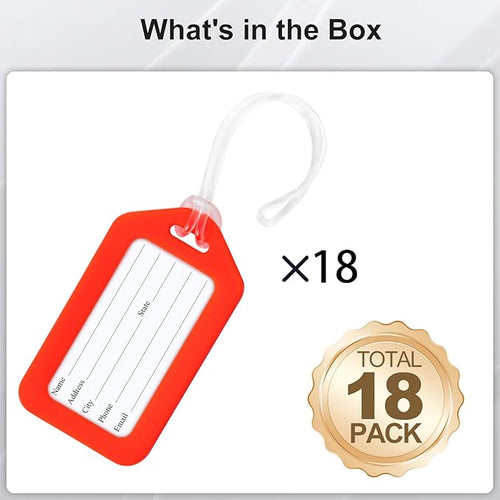 18 Pack Luggage Tag Bright Luggage Tags for Suitcases Bag Tags Name Tags for Kids Travel Accessories Must Haves by Sodsay (Red)