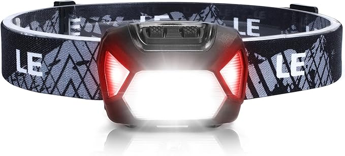 Lepro 320015 Battery Powered Headlamp - 1300Lux Super Bright LED Head Lamp with Red Light, IPX4 Waterproof Headlights for Outdoor Camping, Hiking, Hunting, Power Outages, Emergency, Hurricane