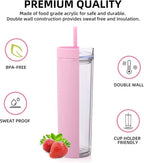Volhoply 20oz Tumbler with Lid and Straw 8 Pack,Double Wall Clear Plastic Skinny Tumblers Bulk,Reusable Travel Cute Coffee Mug,Acrylic Water Cups With Straw Cleaner for Drinks,Party,Gifts(Pink,8 Set
