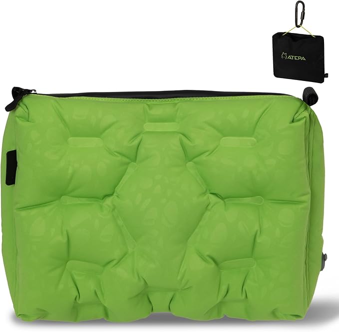 ATEPA 4-in-1 Travel Cushion, Ultralight Portable Inflatable Pillow Seat Cushion Neck & Back Support Travel Bag with Zippered Protection & Convertible Strap for Airplane Camping Backpacking