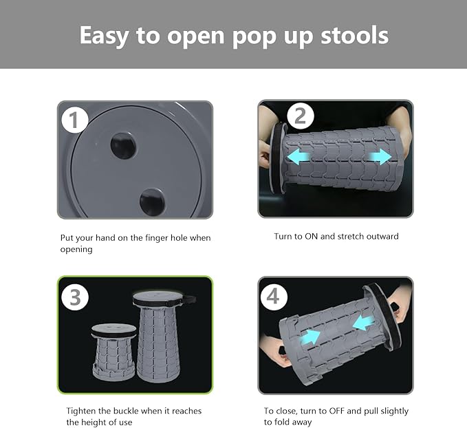 Portable Telescoping Collapsible Stool – Adjustable Height Folding Seat (Up to 450 lbs), Lightweight Camping Stool & Travel Seat for Fishing, Hiking, BBQ, Indoor & Outdoor(Light Gray)