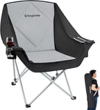 KingCamp Oversized Camping Chair, Padded Folding Couch for Adults, Heavy Duty 300lbs Large Comfortable Sofa Seat with Ice Bag Cup Holder for Outdoor Sports Backyard Patio Lawn, Black/Grey