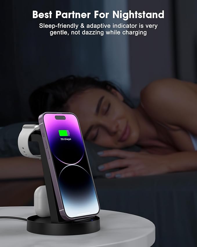 3 in 1 Charging Station for Apple Device, Wireless Charger for iPhone 16e 16 15 14 13 12 11 Pro Max & Apple Watch iwatch- Charging Stand Dock for AirPods