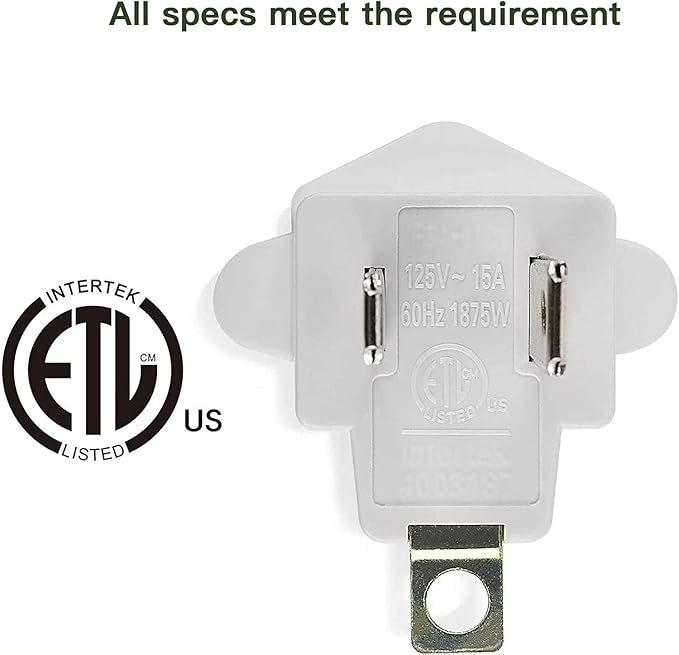 JACKYLED 4 Pack ETL Listed 3-2 Prong Grounding Outlet Adapter, 3 Prong to 2 Prong Adapter Converter, Portable Fireproof 392℉ Resistant Heavy Duty Wall Outlet Plug for Household Appliances Industrial