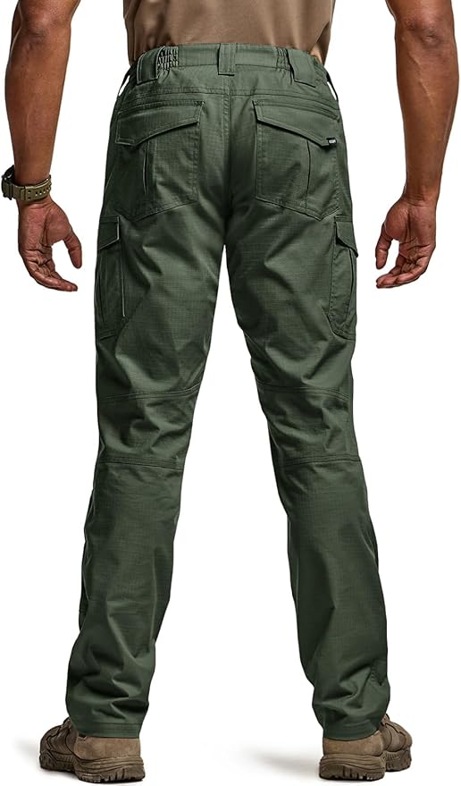 CQR Men's Flex Ripstop Tactical Pants, Water Resistant Stretch Cargo Pants, Lightweight EDC Hiking Work Pants