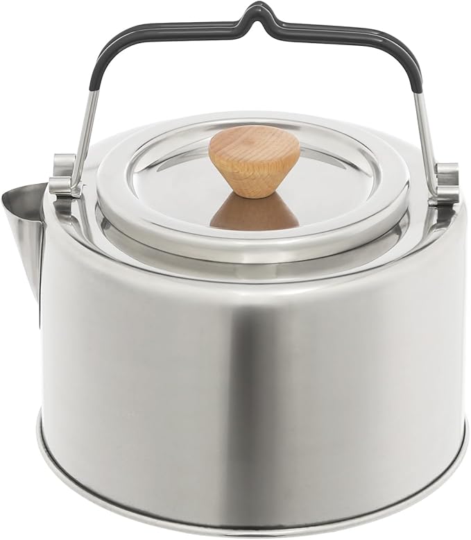Camping Kettle, Stainless Steel Portable Coffee Tea Pot with Anti-Scald Handles, 35.2oz Capacity for Outdoor Camping Hiking Picnics (Silver)