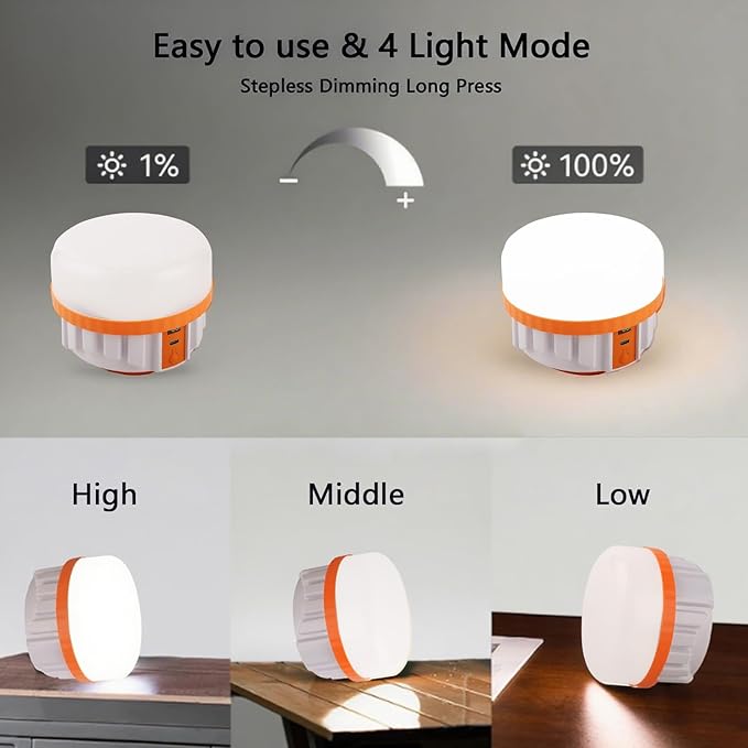 LED Camping Lantern,Scalable Foldable Camping Lamp with Digital Display Screen 5000 Lumens Rechargeable Emergency Light, 3000mAh Battery, White and Orange (Orange, 7W 3000mAh)