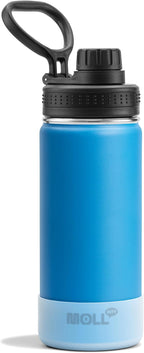 Kids Insulated Water Bottle-16 oz Stainless Steel Vacuum Wide Mouth Sports Flask with Silicone Boot-Reusable Metal Leak Proof Travel Water Bottle for Girls Boys, BPA-Free(Sky Blue)