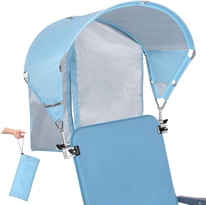 Universal Chair Umbrella Canopy, UPF 50+ Sun Shade with Adjustable Clamp, Fits Most Brands’ Beach, Camping, Lawn, Tanning, Zero Gravity, Lounge & Fishing Chairs, Patent Design