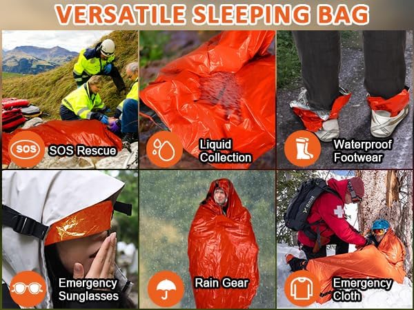 DIBBATU 2/4/6/8 Pack Emergency Sleeping Bag, Survival Gear Bivy Sack Blanket, Waterproof Lightweight, Portable Nylon Sack for Camping Hiking Outdoor Adventure Activities
