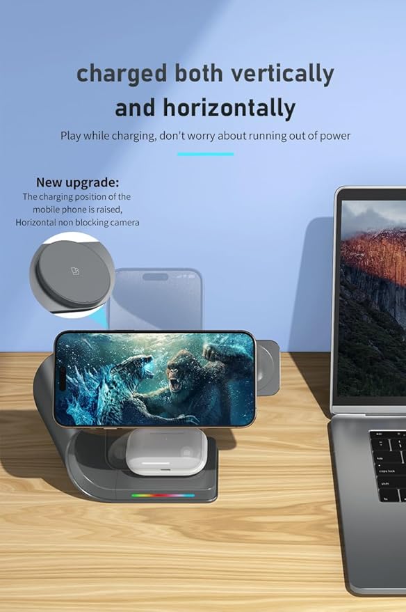 Qi2 Wireless Charger, 3 in 1 Fast Charging Station for iPhone 15/14/13/12, Apple Watch, AirPods, 15W Magnetic Foldable Charging Dock, Portable Wireless Charger Stand for Home, Office, Travel
