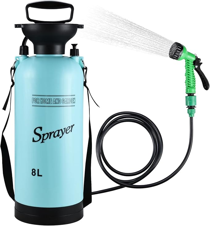 Finderomend Portable Shower for Camping with 7 Spray Modes, Hand Press Camping Shower with Removable Hose and Shower Head,Pressure Rinse Kits for Hiking Traveling Garden Beach Pet Shower