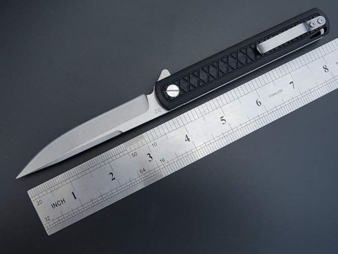 Eafengrow EF16 Folding Knife Flipper Ball Bearing Point D2 Blade G10 Handle with Pocket Clip Everday Carry Pocket Knife Liner Lock Camping Tactical Outdoor Multitool (Black)