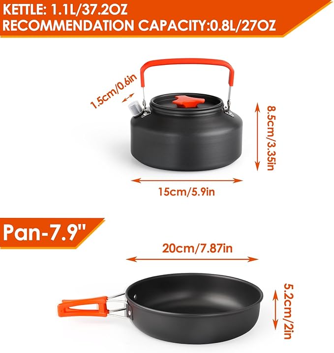 Gutsdoor Camping Cookware Set Camping Gear Campfire Utensils Non-Stick Cooking Equipment Lightweight Stackable Pot Pan Bowls with Storage Bag for Outdoor Hiking