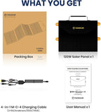 Upgraded 120W Portable Solar Panel for 500/1000/1500W Power Station, ETFE Solar Power Charger with QC3.0 USB-A &Type-C&M-C-4 Output Foldable Solar Panel for Camping, RV, Emergency Power Supply