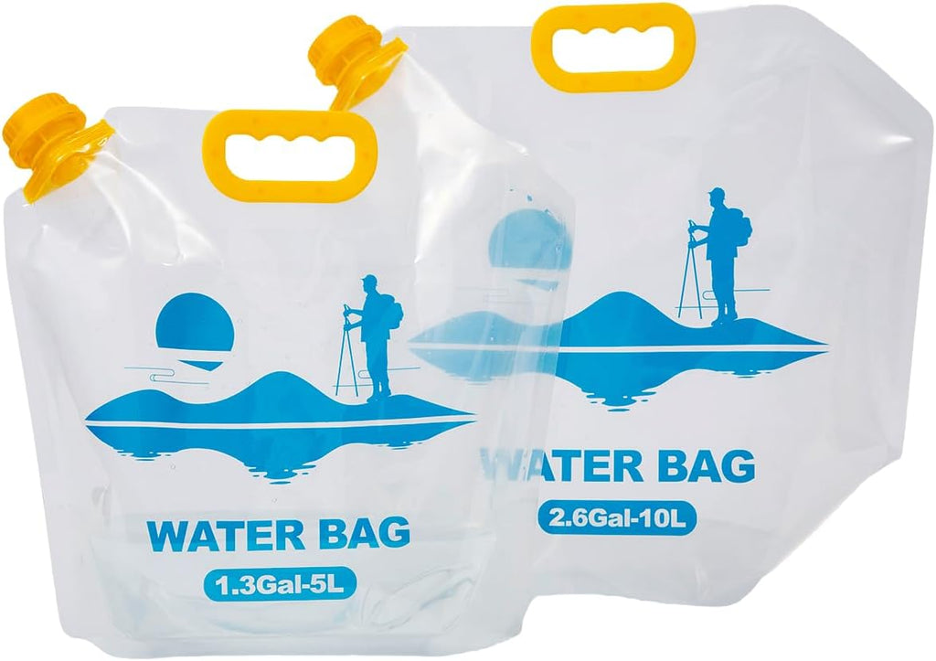 Collapsible Emergency Water Container Bag,WaterStorageCube,Flat Folding,BPA Free Food Grade,Clear Plastic Storage Jug for Camping Hiking Backpack,No-Leak Freezable,Water Bottle 1.3 Gallon/4pcs