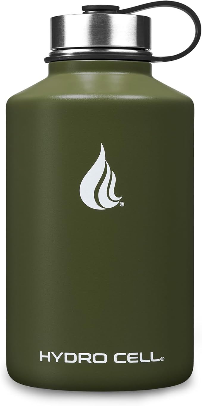 HYDRO CELL Stainless Steel Insulated Water Bottle with Straw - For Cold & Hot Drinks - Metal Vacuum Flask with Screw Cap and Modern Leakproof Sport Thermos for Adults (Army 64oz)