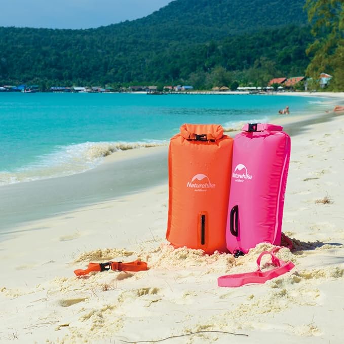 Naturehike 18L High Visible Safety Swim Buoy - Ultralight Bubble Tow Float and Dry Bag for Open Water Swimming Kayaking Snorkeling Diving Trailing with Adjustable Waist Belt