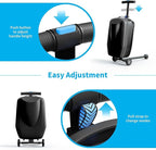 TABU 21" 3-D Hardshell Scooter Suitcase for Kid & Adult, Foldable Carry-on Scooter Luggage with Telescopic Handle, Multifunctional Lightweight Traveling Suitcase for Age 4-15, Black