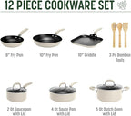 Goodful Ceramic Nonstick Pots and Pans Set, Premium Ceramic Coating Made without PFOA, PTFE or PFAS, Dishwasher Safe, 12-Piece, Cream