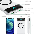 Wireless Portable Charger 30,800mAh 15W Wireless Charging 25W PD QC4.0 Fast Charging Smart LED Display USB-C Power Bank,4 Output& 2 Input External Battery Pack Compatible with iPhone,Samsung etc-White