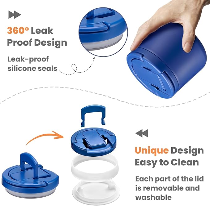 14oz Insulated Vacuum Food Jar with Buckle Lid,Soup Thermo for Hot Food Kids,Wide Mouth Leakproof Stainless Steel Lunch Container with Spoon-Light Blue