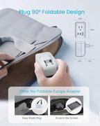 1 Pack European Travel Plug Adapter, VINTAR Foldable International Power Plug with 2 AC Outlets 3 USB Ports(2 USB C), Type C Travel Essentials Charger for US to Most of Europe EU Italy Spain France