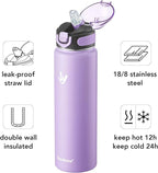 Enerbone 32 oz Insulated Water Bottle, Stainless Steel Bottle with Carrying Strap, Double-Wall Vacuum Insulation Design, Leakproof Sports Bottle with Straw, Keep Drinks Cold or Hot for Hours