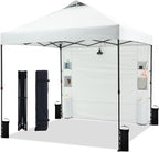 8'x8' Pop Up Canopy Tent with 1 Sidewall and 6 Pockets, One Push Setup, Instant Shade Tent with Vented Roof for Beach Patio Outdoor, Case, 8 Stakes, 4 Ropes, 4 Sandbags (White, 8x8)