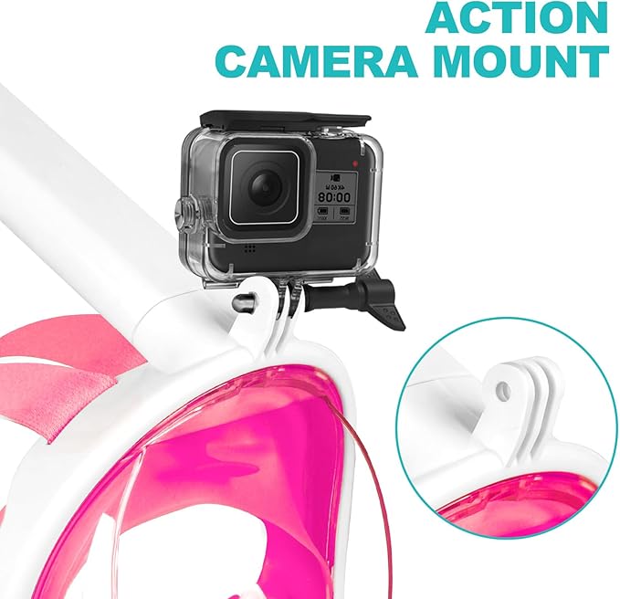 Full Face Snorkel Mask Adults with Dry Top System, Detachable Camera Mount, 180 Panoramic Anti-Fog Anti-Leak Diving Mask for Adult and Kids
