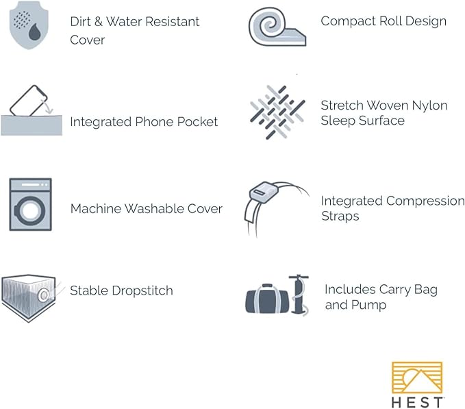 HEST Foamy Camping Mattress Pad - Memory Foam Portable Roll Up Sleeping Cot Mattress for All Adventures - Dual Layer Comfort & Support - No Pump Needed - Water-Resistant Design - Easy Carry Handle