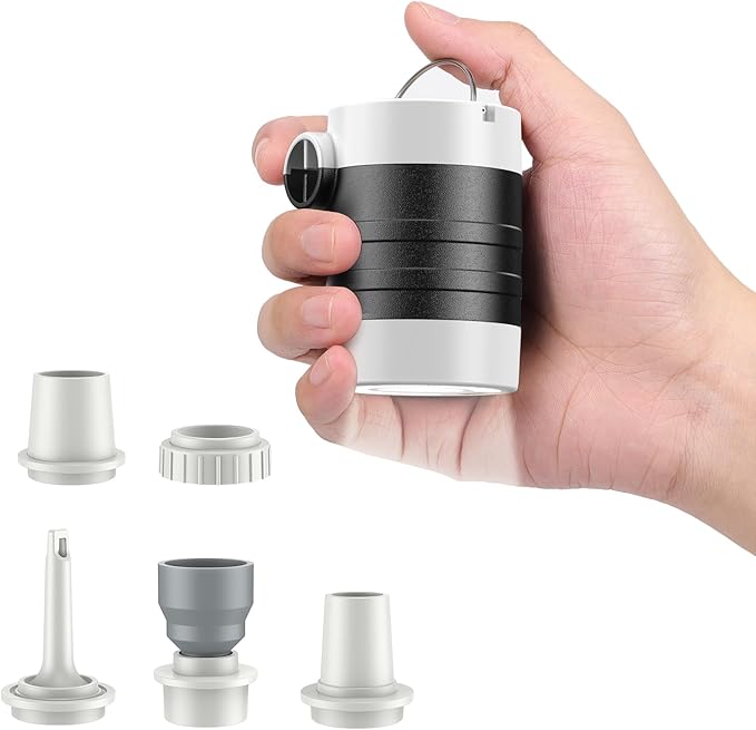 LIBERRWAY Electric Air Pump for Inflatables - Rechargeable Tiny Pump - Cordless Portable Air Pump with Camping Lantern, Quick-Fill Air Mattress Pump for Camping, Pool Floats