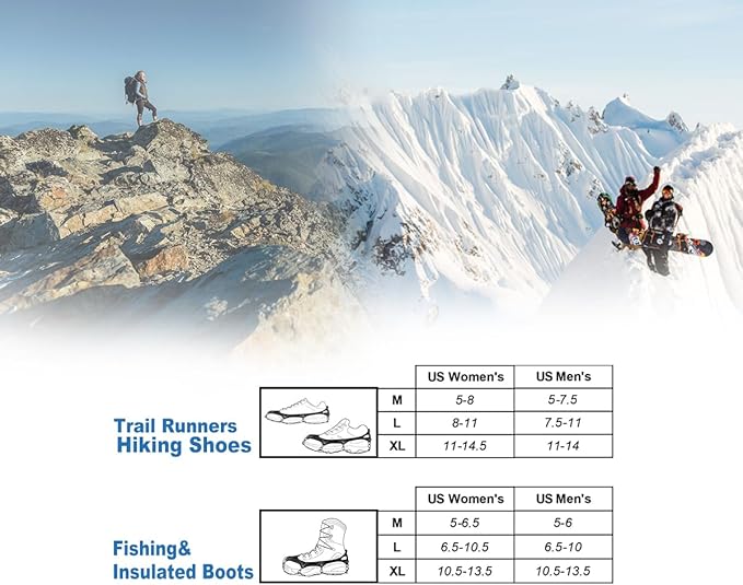 Upgraded Version of Walk Traction Ice Cleat Spikes Crampons,True Stainless Steel Spikes and Durable Silicone,Boots for Hiking On Ice & Snow Ground,Mountian.
