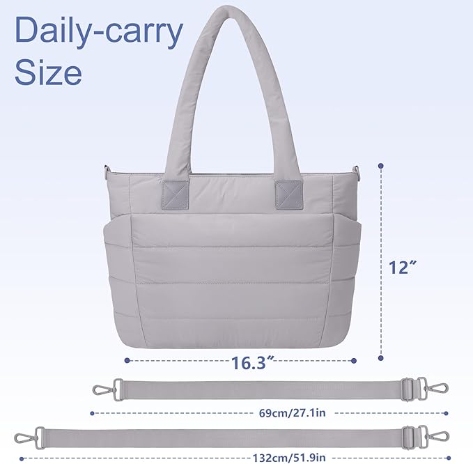 Tote Bag for Women Puffer Work Tote Handbag Large Quilted Nurse Bag with Zipper for Travel