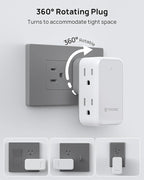 TROND Outlet Extender with 360 Rotating Plug, 6 AC Outlet Splitter, Turn One into Multiple Sideways Plug Adapter, Small Power Extension for Home Office Travel Cruise Ship Essentials