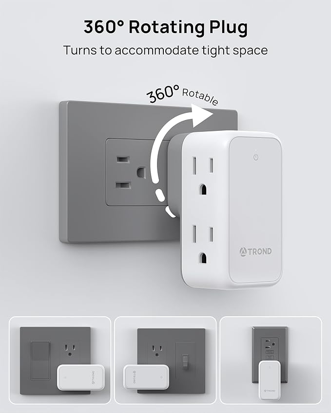TROND Wall Outlet Extender 2 Pack - Multi Plug Splitter with Rotating Plug, 6 AC Power Adapter, Cruise Essentials, Small Outlet Extension for Travel Office Home Dorm Room