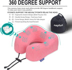 napfun Neck Pillow for Traveling, Upgraded Travel Neck Pillow for Airplane 100% Pure Memory Foam Travel Pillow for Flight Headrest Sleep, Portable Plane Accessories, Rose