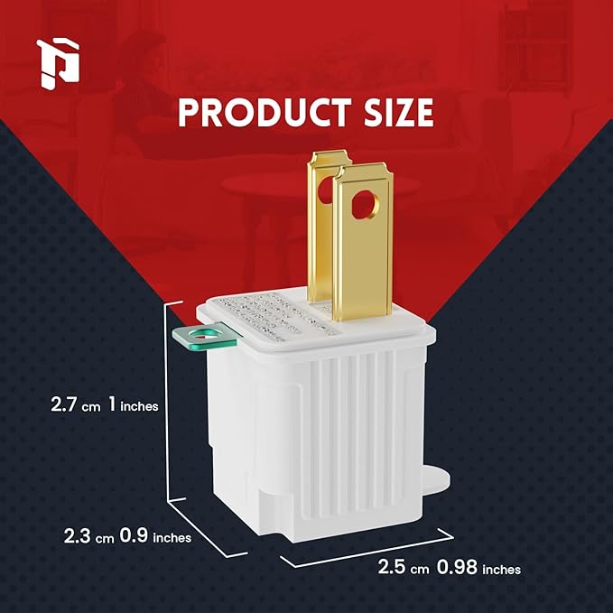 PLUGTUL 2 Prong to 3 Prong Outlet Adapter, Polarized Grounded Outlet Converter, Wall Outlet Plug for Household, Workshops, ETL Listed, 2-Pack, White